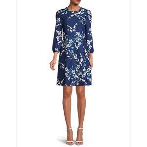 ELIZA J women's navy blue floral print shift dress knit lined size 14 new $128